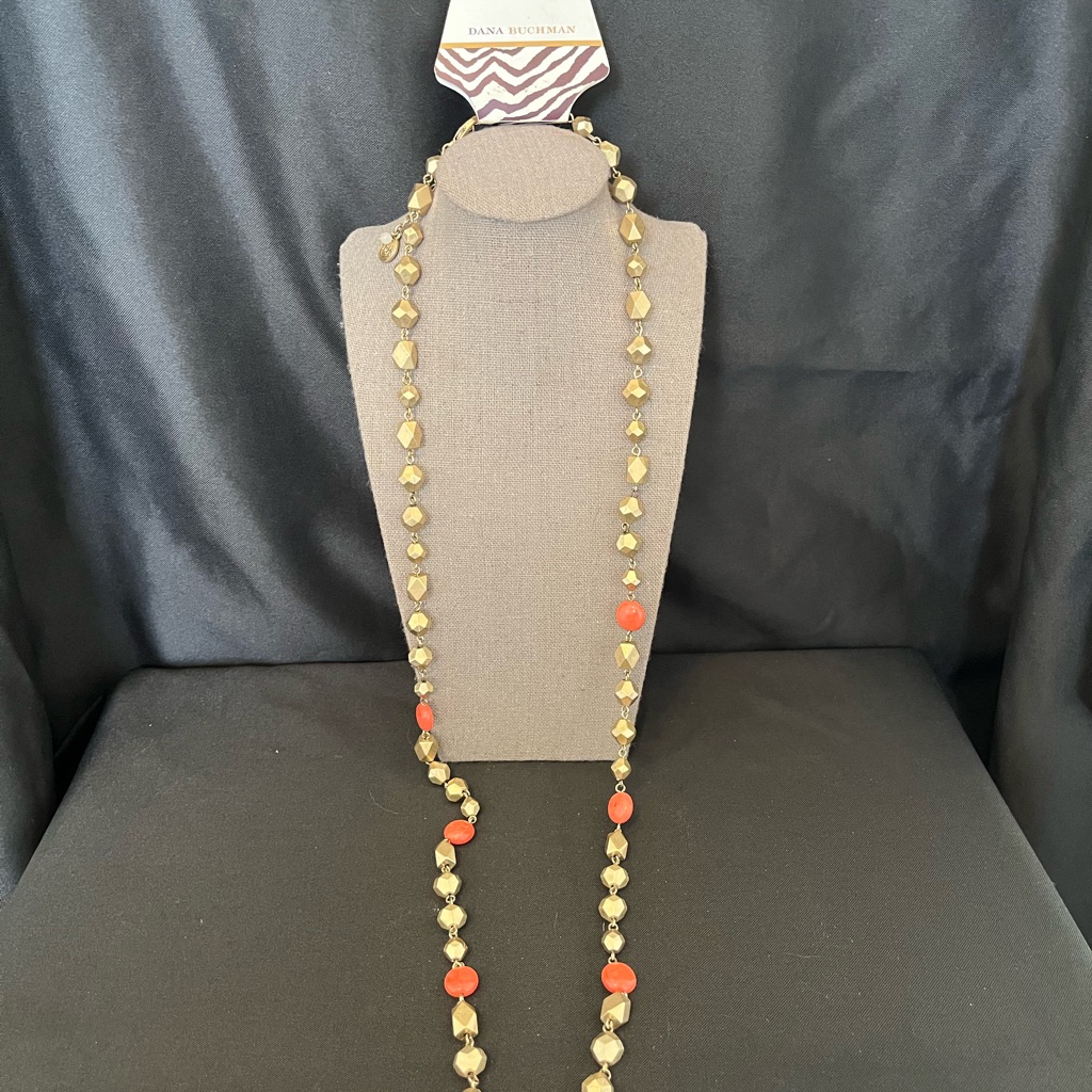 Bnwt Dana Buchman Gold And Orange Beaded Necklace